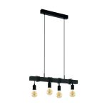 Eglo Luce Pendente Townshend Acciaio Legna Nero | IP20 - Adatto per 4x E27 