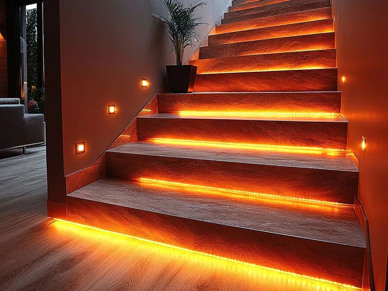 led strips with smart lighting technology on a staircase